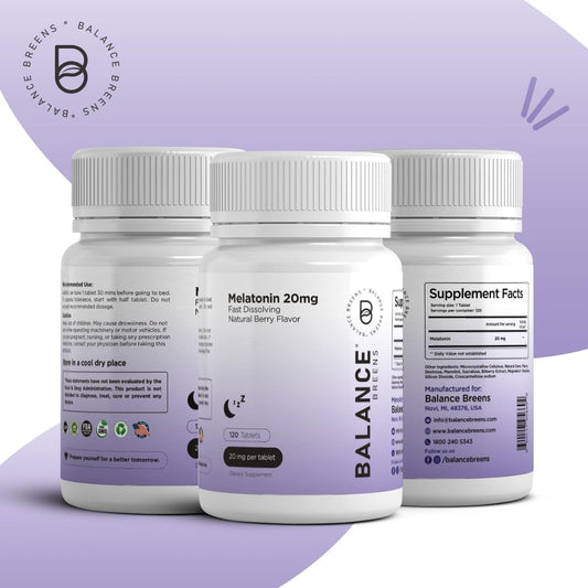 Balancebreens Melatonin 20Mg, 100% Drug Free, Fast-Dissolve 120 Tablets - Experience Serene, Restful Nights - Find Your Calm, Embrace Relaxation