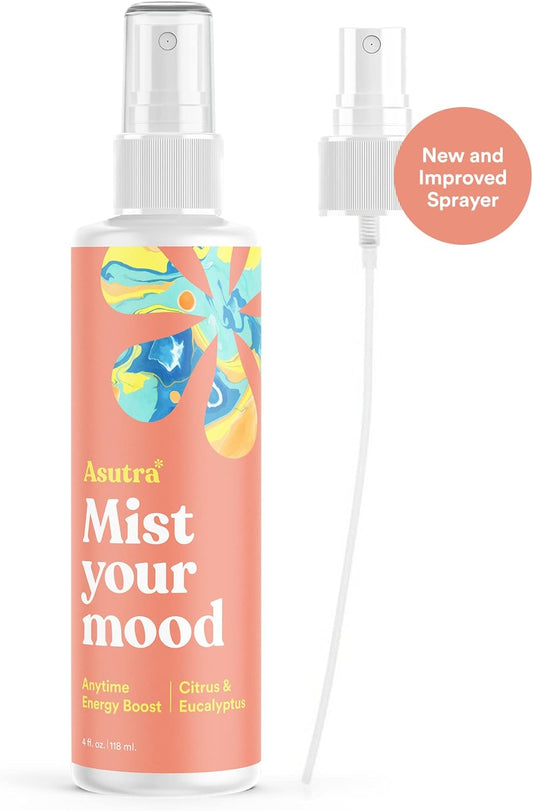 Asutra Premium Aromatherapy Mist -"Anytime Energy Boost" - Awaken Your Senses - 100% All Natural & Organic Room & Body Mist, Essential Oil Blend - Citrus & Eucalyptus - 100% Guaranteed