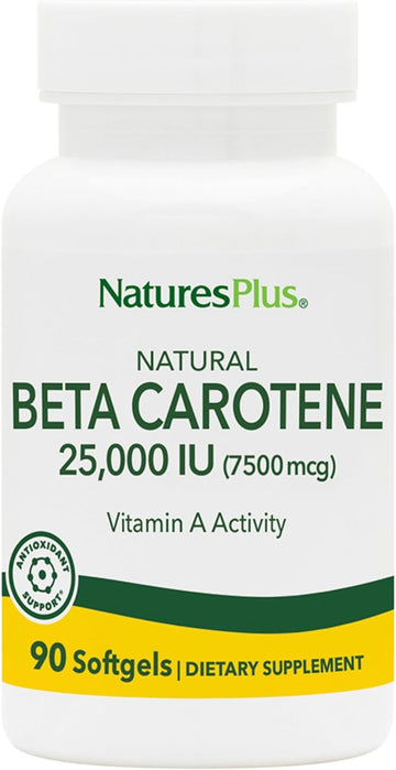 Naturesplus Natural Beta Carotene - 25,000 Iu Vitamin A & Vitamin E, 90 Softgels - Eye Supplement, Antioxidant, Aids In Free Radical & Natural Cellular Defense - Gluten-Free - 90 Servings