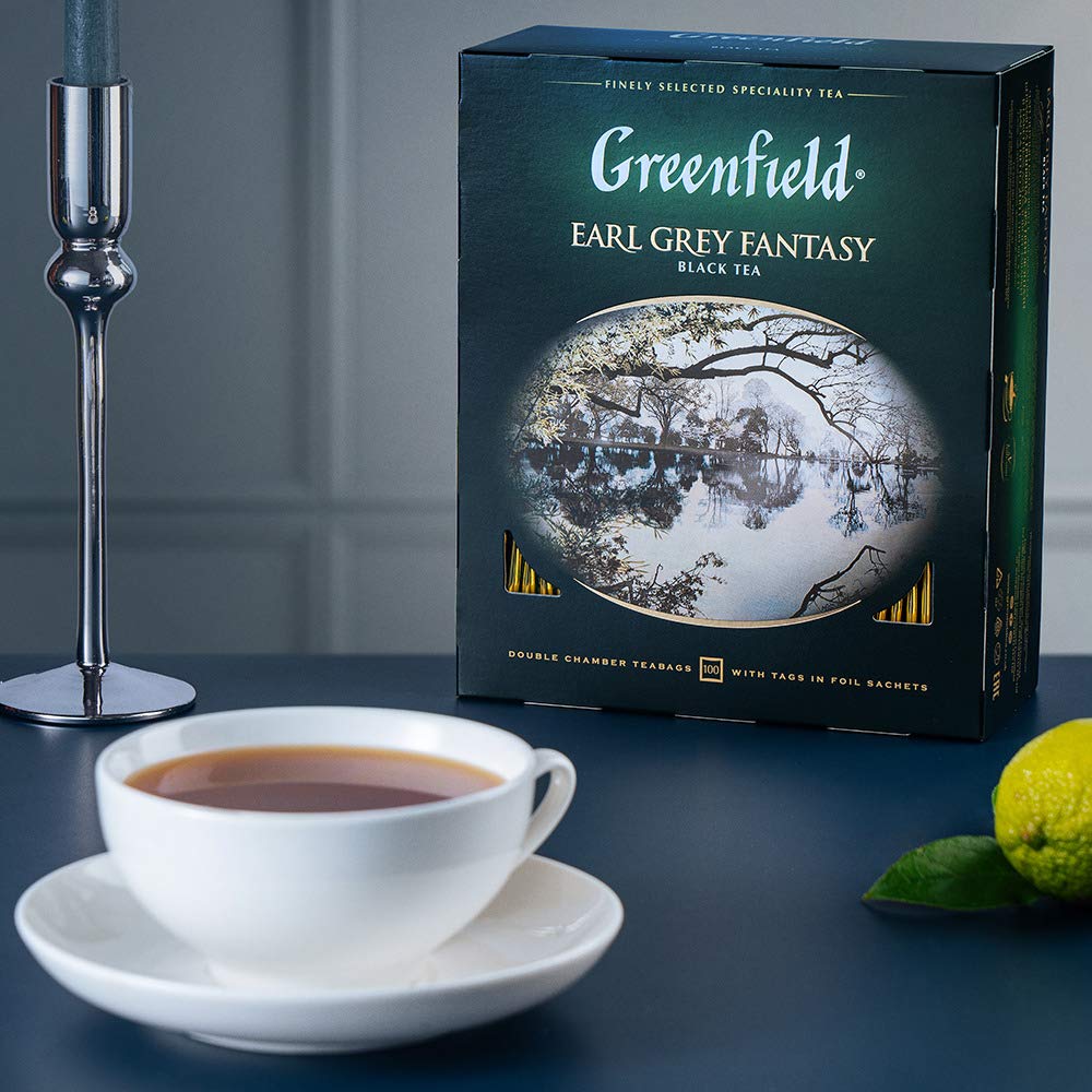Greenfield Earl Grey Fantasy ?lassic Collection Black Tea Finely Selected Speciality Tea 100 Double Chamber Teabags With Tags In Foil Sachets