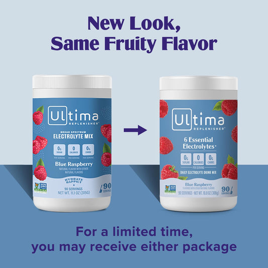 Ultima Replenisher Daily Electrolyte Drink Mix β Blue Raspberry, 90 Serving β Hydration Powder With 6 Key Electrolytes & Trace Minerals β Keto Friendly, Vegan, Non-Gmo & Sugar-Free Electrolyte Powder