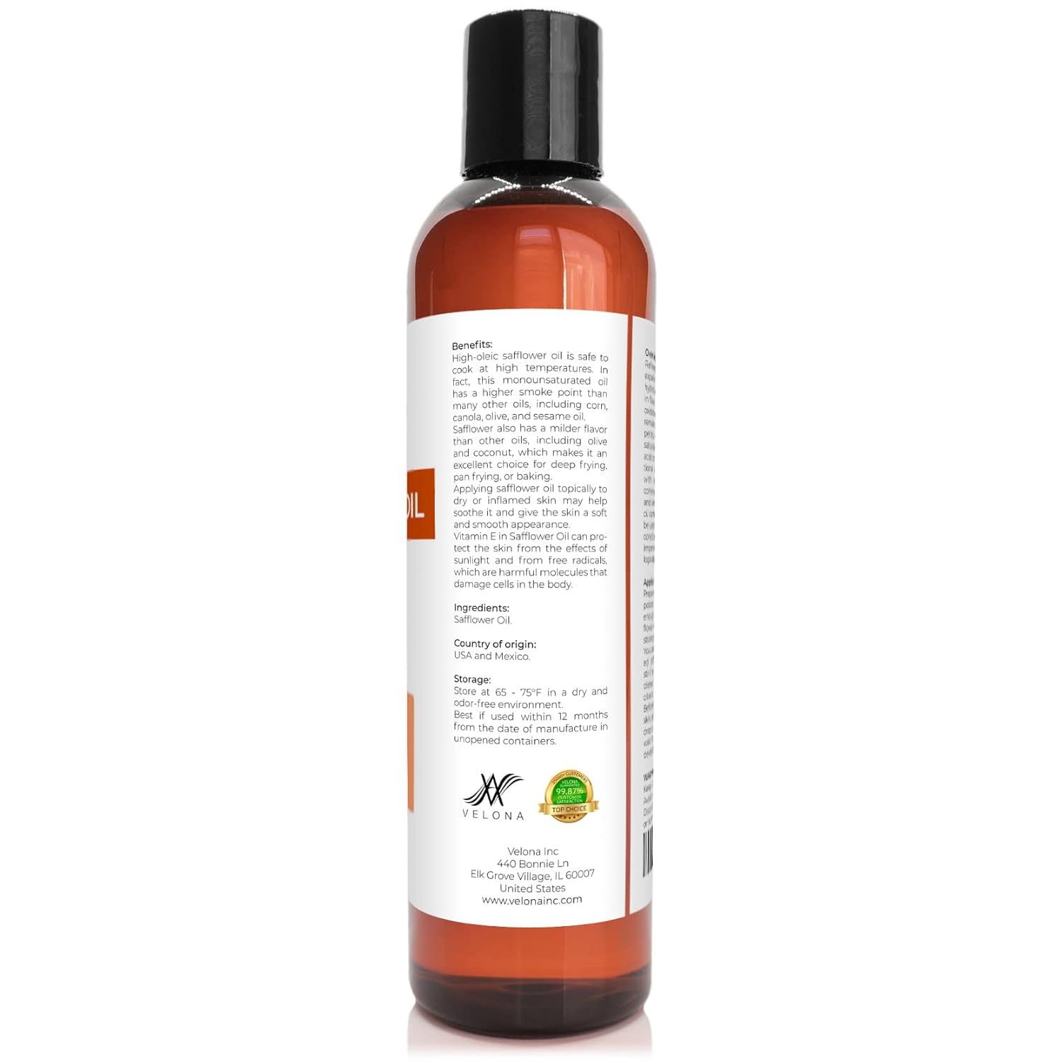 velona Safflower Oil 8 oz | 100% Pure and Natural Carrier Oil | Refined, Expeller Pressed | Cooking, Skin, Hair, Body & Face Moisturizing | Use Today - Enjoy Results : Grocery & Gourmet Food