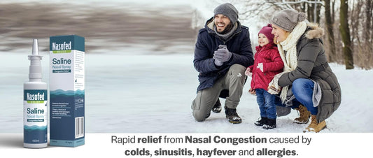 Nasofed Saline Nasal Spray. Isotonic Saline Solution. Effective And Gentle Relief From Nasal Congestion Caused By Colds, Sinusitis, Hayfever And Allergies. 1 X 100 Ml