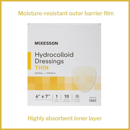 McKesson Hydrocolloid Dressing, Sterile, Sacral, Thin, 6 in x 7 in, 10 Count, 1 Pack