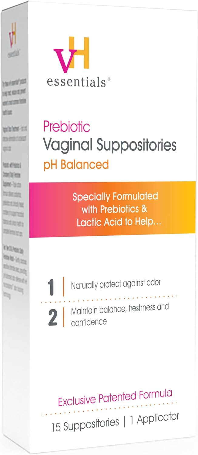 vH essentials Probiotics with Prebiotics and Cranberry Feminine Health Supplement - 120 Capsules (544-36) & Prebiotic PH Balanced Vaginal SuppositoriesBox, Original Version, 15 Count : Health & Household