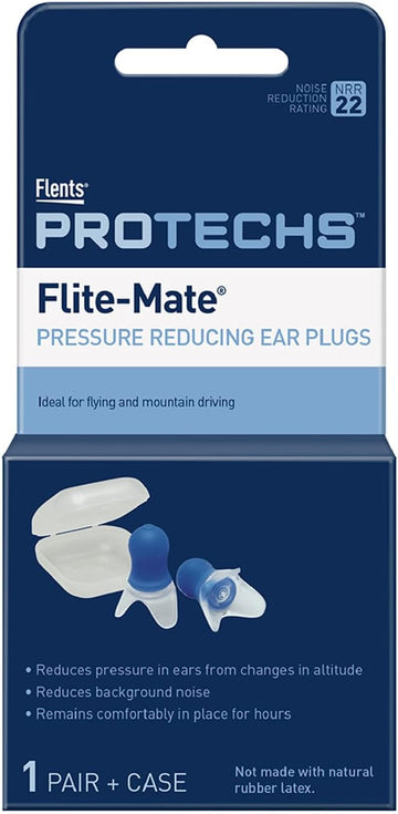 Flents Reusable Ear Plugs, Ideal For Flying And Mountain Driving, Reduces Pressure And Background Noise, 1 Pair With Travel Size Case, Easy Use With Comfort Fit, Nrr 22, Blue, Made In The Usa