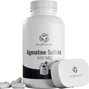 Agmatine Sulfate 500Mg - 180 Vegetarian Capsules, Nitric Oxide Supplement For Muscle Recovery & Stamina, 6-Month Supply, Gmp Certified, Made In Usa