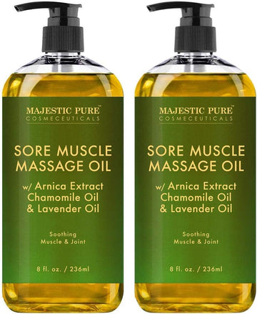 Majestic Pure Arnica Sore Muscle Massage Oil For Body - Best Natural Oil With Lavender And Chamomile Essential Oils - Warming, Relaxing, Massaging Joint & Muscles, 8 Fl. Oz., Set Of 2