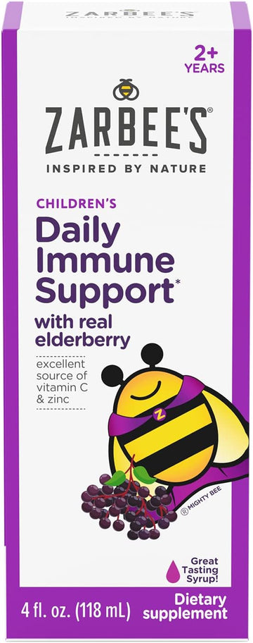 Zarbee'S Elderberry Syrup For Kids, Daily Immune Support With Vitamin C & Zinc, Childrens Liquid Supplement, Natural Berry Flavor, 4 Fl Oz