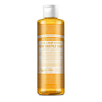 Dr Bronner's Pure-Castile Liquid Soap (Citrus, 8 ounce) - Made with Organic Oils, 18-in-1 Uses: Face, Body, Hair, Laundry, Pets and Dishes, Concentrated, Vegan, Non-GMO