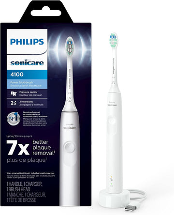 Philips Sonicare 4100 Rechargeable Electric Toothbrush, With Pressure Sensor, 2 Intensity Settings, Smartimer And Quadpacer, 14-Day Battery Life, Deep Pink, Model Hx3681/26