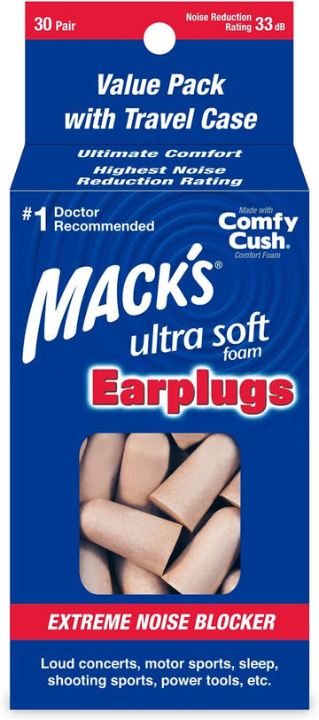 Mack'S Ultra Soft Foam Earplugs, 30 Pair - 33Db Highest Nrr, Comfortable Ear Plugs For Sleeping, Snoring, Travel, Concerts, Studying, Loud Noise, Work | Made In Usa