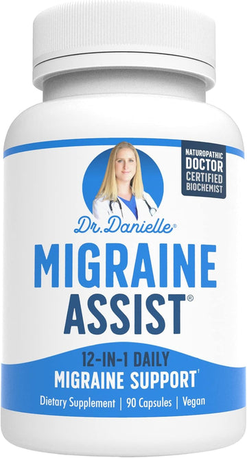 Best Migraine Relief Product With Magnesium - Migraine Assist Supplement With Quercetin, Feverfew, Butterbur, Coq10 From Dr. Danielle, 90 Capsules