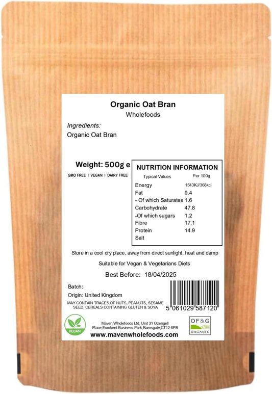 Maven Wholefoods Organic Oat Bran 1Kg | Gmo Free | Vegan | Natural | Source Of Protien | High Fibre | No Additives | Suitable For Vegetarian | Easy To Cook | Packed Fresh In Resealable Bags