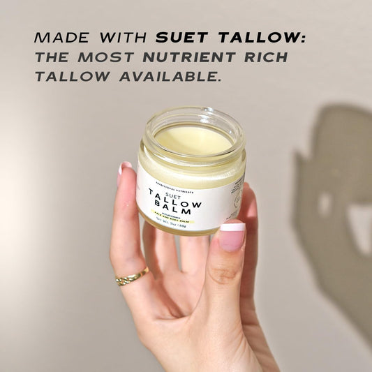 Suet Beef Tallow + Raw Honey Balm 4Oz + 2Oz Travel Friendly Gift Set, Clean Natural Skincare