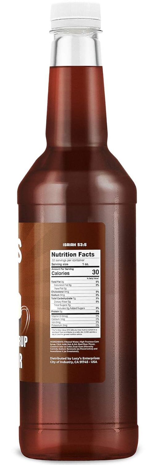 Lucy'S Family Owned - Shaved Ice Snow Cone Syrup - Root Beer - 32 Oz Syrup Bottle