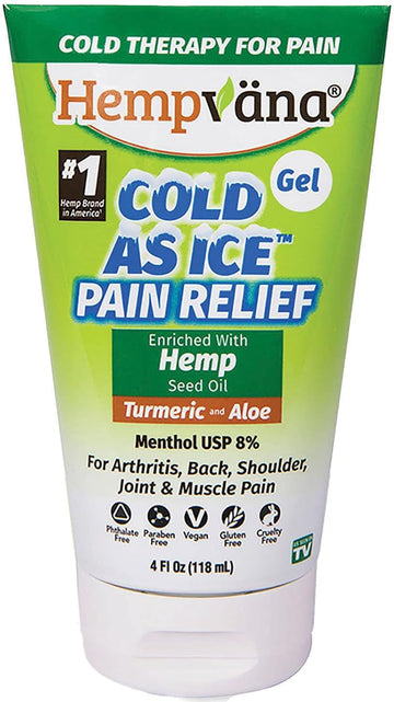 Hempvana Cold As Ice Pain Relief Gel, Fast-Acting Menthol Pain Gel W/Hemp Seed Extract, As-Seen-On-Tv, Cooling Arthritis Pain Relief, Non-Greasy