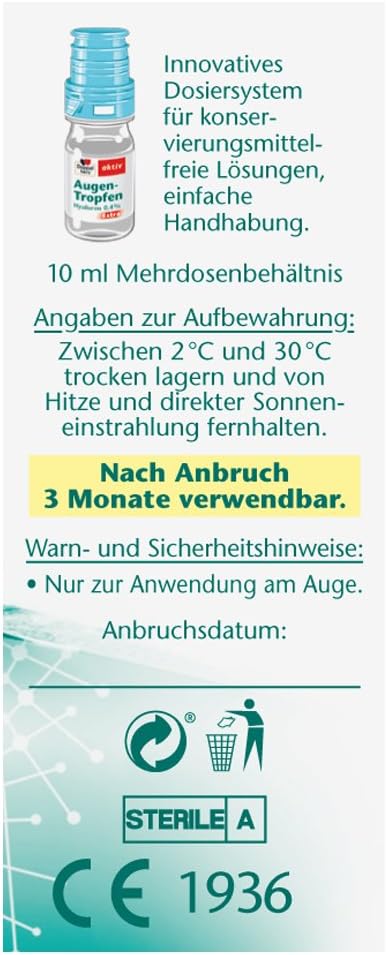 Doppelherz Eye Drops, Extra Hyaluron 0.4%, Moisturising Eye Drops With Soothing Effect For Dry And Irritated Eyes, 1 X 10 Ml