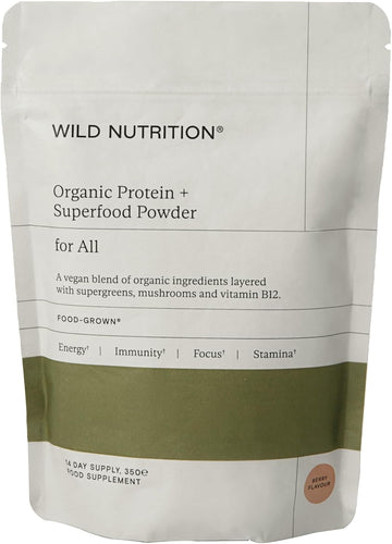Wild Nutrition Food-Grown® Vegan Protein Powder Super Food Blend | Organic Ingredients No Synthetics | Pea Protein, Sprirulina, Reishi, Chaga, Wheatgrass & More | Gluten Free