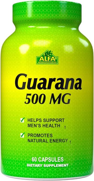 Alfa Vitamins Guarana 500 Mg Natural Herbal Caffeine Energizer Supplement - 60 Capsules