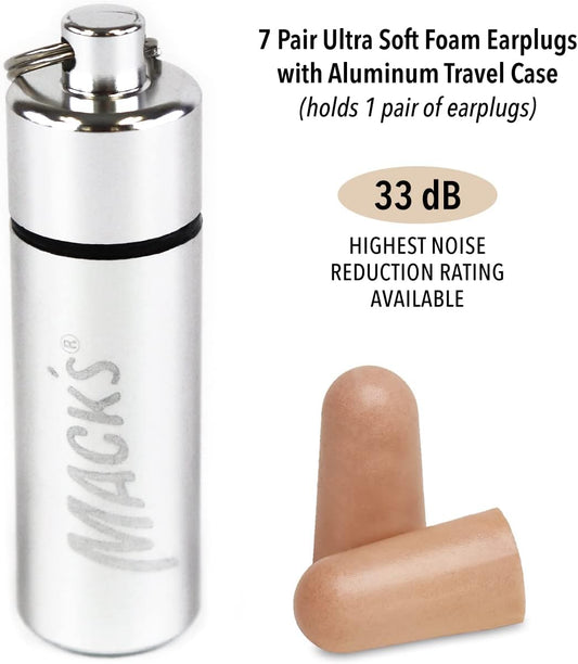 Macks Ultra Soft Foam Earplugs, 7 Pair + Case  33 Db Highest Nrr, Comfortable Ear Plugs For Sleeping, Snoring, Travel, Concerts, Studying And Noise