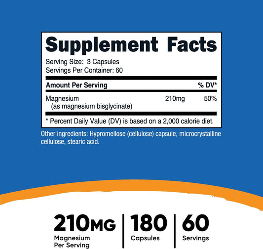 Nutricost Magnesium Glycinate Capsules (180 Capsules, 210 mg Magnesium Glycinate Per Serving) - Magnesium Glycinate Supplement for Gentle Absorption