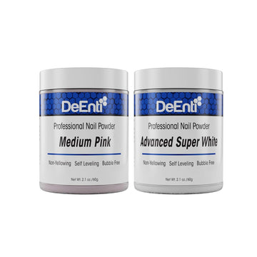 Deenti Pink & White Acrylic Nail Powder Set, Medium Pink 2Oz + Bright White 2Oz, Professional Nail Powder For Manicure, Nail Art, Fake Nails, Nail Carving And Extensions