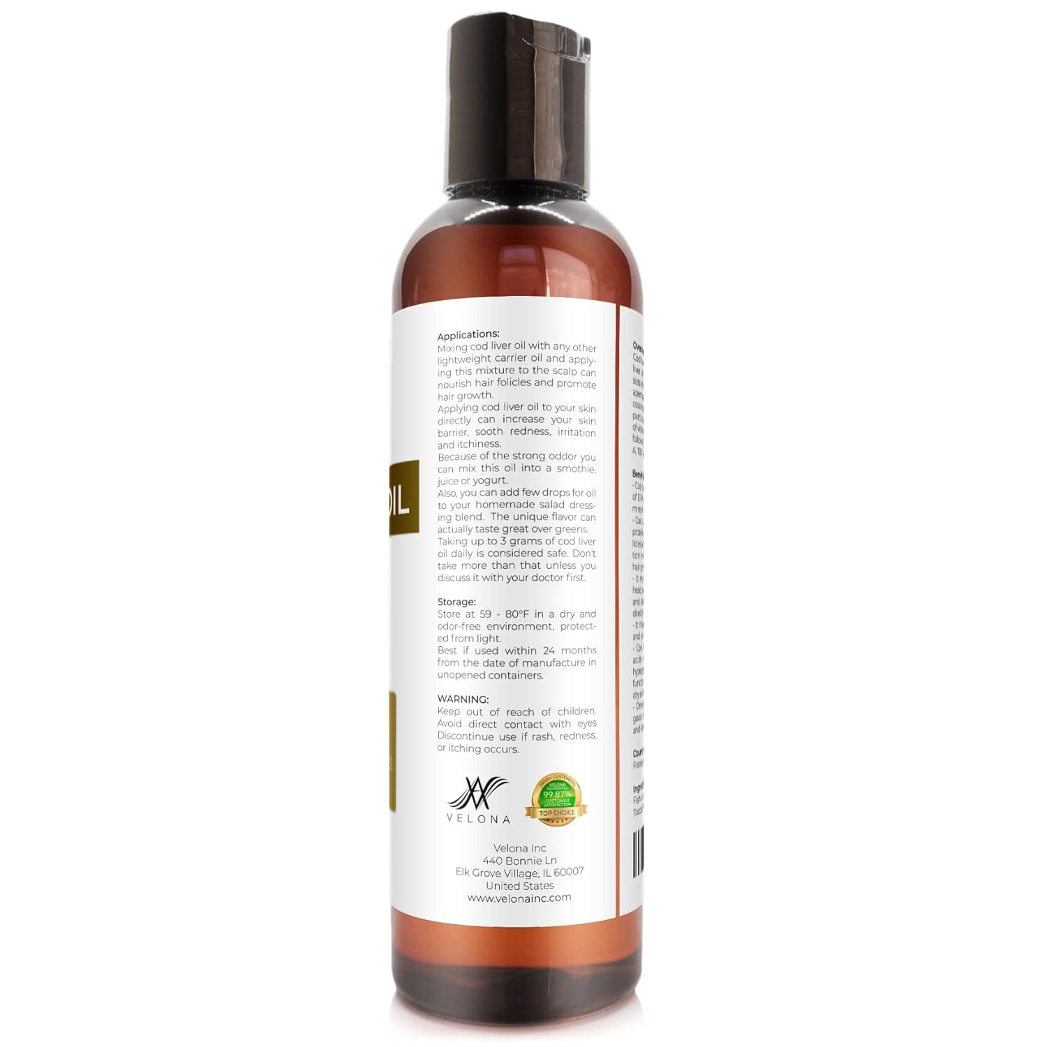 velona Cod Liver Oil - 4 oz | 1,000A/100D IU/g Omega 3 Vitamins A & D3 | Norwegian Arctic Sustainably Sourced Nordic Oil | Hair, Body and Skin Care | Use Today - Enjoy Results : Health & Household