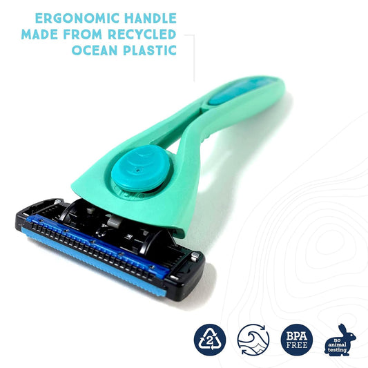 Preserve Ocean Plastic Initiative (Popi) Kit: Popi Shave 5 Razor System, Popi Replacement Cartridges (4Ct) And Popi Toothbrush (Soft, 1Ct), Made In Usa From Recycled Ocean Plastic, Coral Pink Bundle