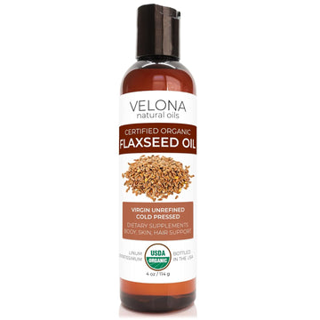 velona USDA Certified Organic Flaxseed Oil - 4 oz | 100% Pure and Natural Carrier Oil | Unrefined, Cold Pressed | Hair Growth, Body, Face & Skin Care | Use Today - Enjoy Results
