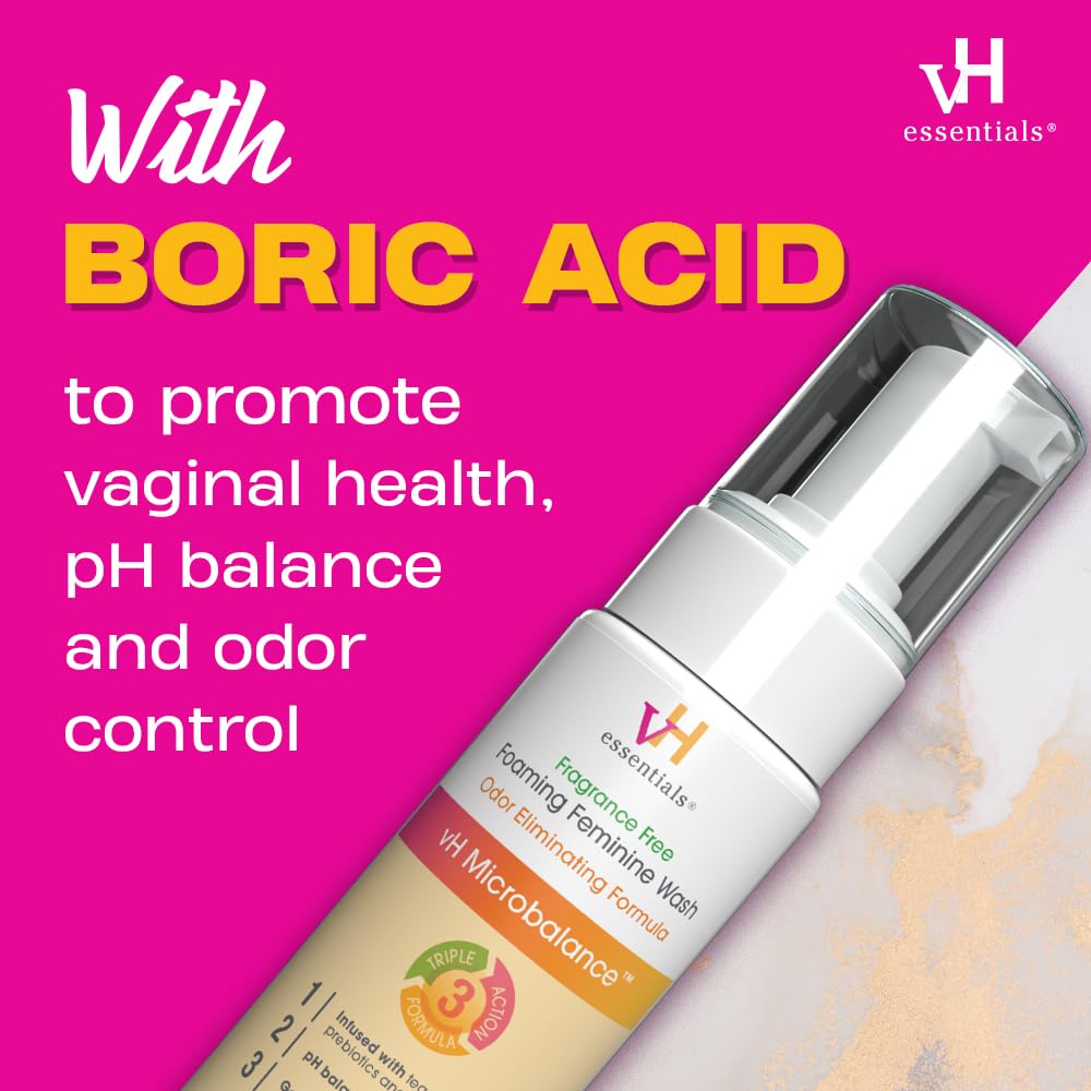 Vh Essentials Foaming Feminine Wash - Fragrance Free - Ph Balanced, Hypoallergenic, Prebiotics, Natural Botanical Extracts And Vitamins - Odor Eliminating Formula - 6 Fl Oz
