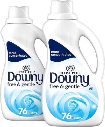 Downy Ultra Plus Free & Gentle Laundry Fabric Softener Liquid, Concentrated, 152 Loads Total, 51 Fl Oz (Pack Of 2), White