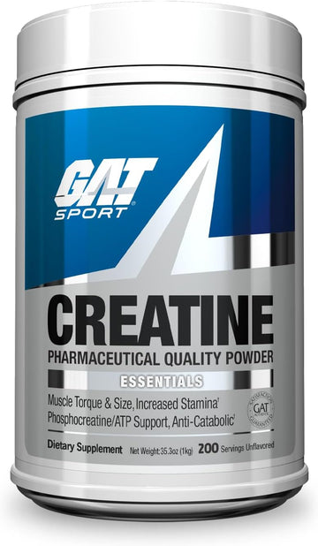 Gat Sport Creatine Monohydrate Powder 1000 Grams, Strength, Glp1 Support, Brain Health, Anti-Oxidant, Endurance, For Men & Women, 1 Kilo, Unflavored (200 Servings)