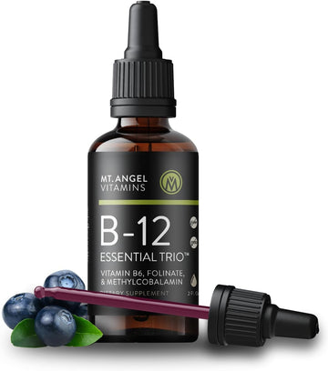 Mt. Angel Vitamins - B12 Essential Trio - Vegan Sublingual Drops With High-Potency Methyl B12, B6 & Folate - Easy Absorption Liquid - Non-Gmo, Made In Usa
