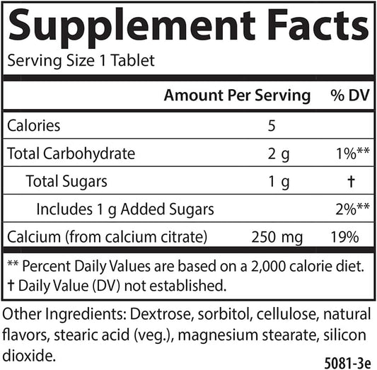 Carlson - Chewable Calcium Citrate, 250 Mg, Highly Absorbable, Bone Support, Healthy Teeth & Optimal Wellness, Natural Vanilla Flavor, 120 Tablets