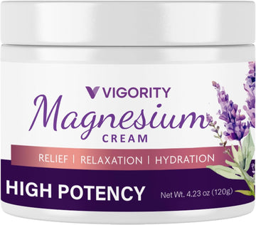Vigority Magnesium Cream For Sleep: Magnesium Lotion For Leg Cramps - Soothing Magnesium With Lavender, Vitamin E And Shea Butter - Safe For Kids & Pregnant Individuals - 4.23 Oz