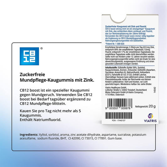 Cb12 Boost Chewing Gum - Instant Freshness On The Go Prevents Bad Breath Sugar Free Fresh Mint Flavour - Pack Of 10