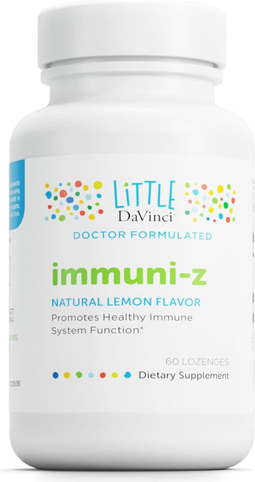 Little Davinci Immuni-Z - Kids Zinc Lozenge To Support Immune Health, Throat Tissue, Brain Health And Development, Sleep And Focus* - With Zinc Citrate And More - Lemon Flavor - 60 Lozenges