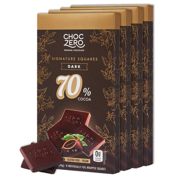 Choczero 70% Dark Chocolate, Sugar Free, Low Carb, All Natural, Keto Friendly, 3.2 Ounce (Pack Of 4)