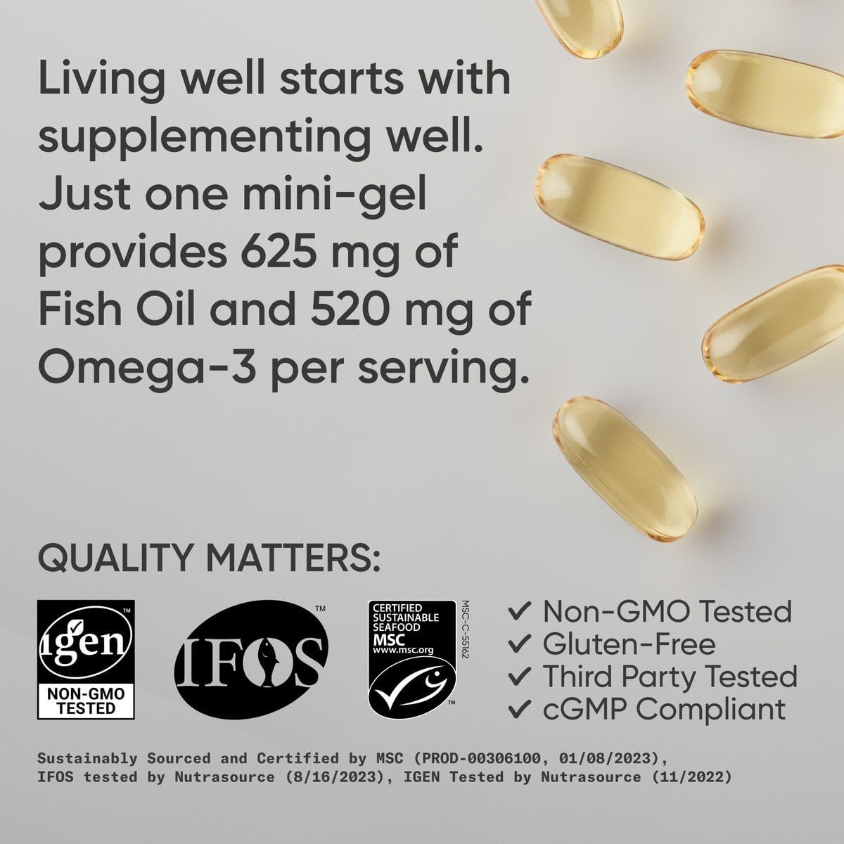 Sports Research® Omega-3 Fish Oil From Wild Caught Alaska Pollock - Msc Certified Sustainable & Gluten Free - 120 Mini-Gels