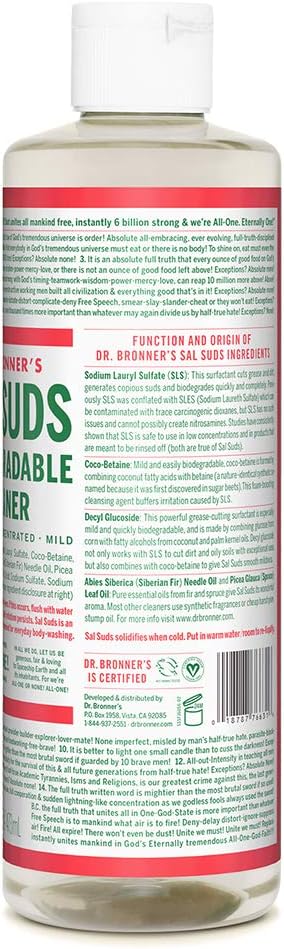 Dr. Bronner'S - Sal Suds Biodegradable Cleaner (16 Ounce) - All-Purpose Cleaner, Pine Cleaner For Floors, Laundry And Dishes, Concentrated, Cuts Grease And Dirt, Powerful Cleaner, Gentle On Skin