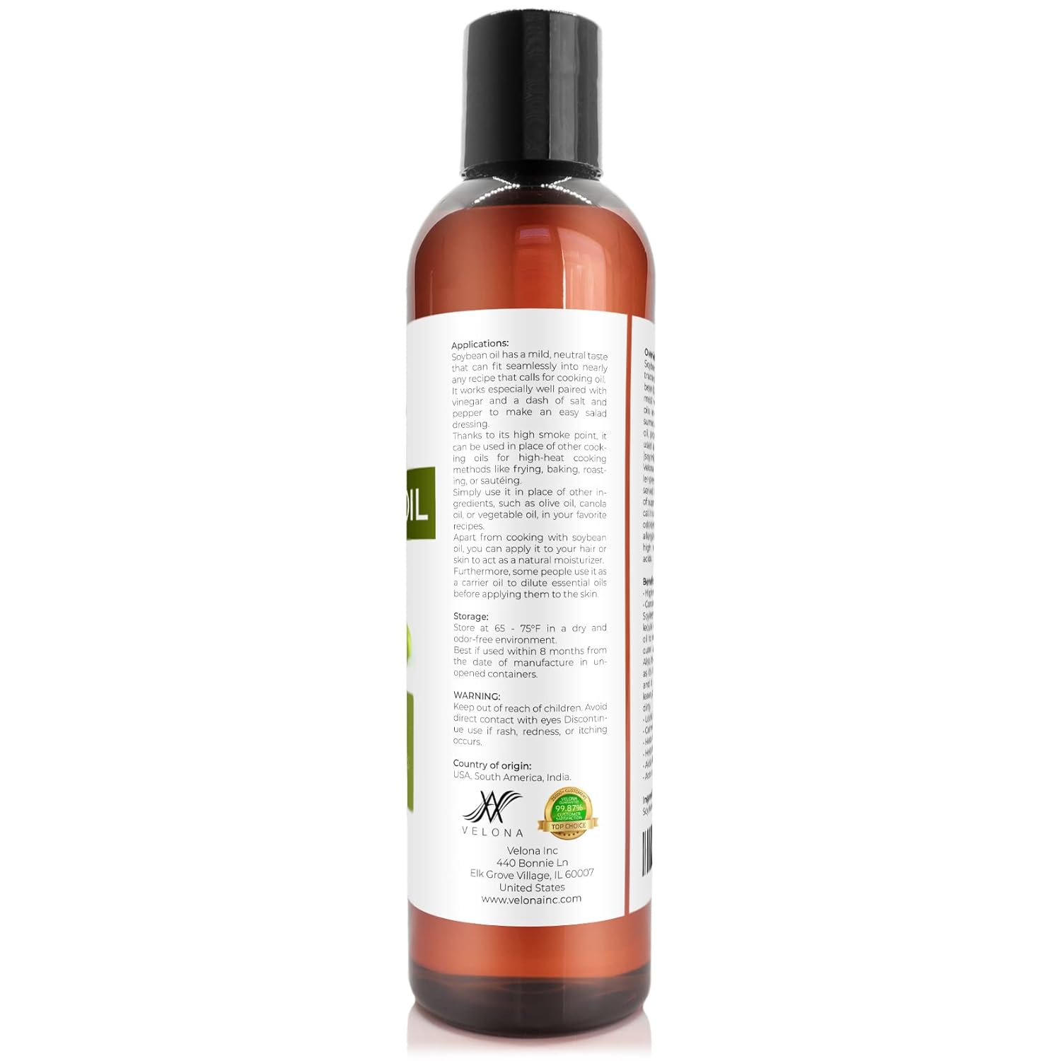 velona Soybean Oil - 8 oz | 100% Pure and Natural Carrier Oil | Refined | Cooking, Baking, Skin, Hair, Body & Face Moisturizing | Use Today - Enjoy Results : Beauty & Personal Care