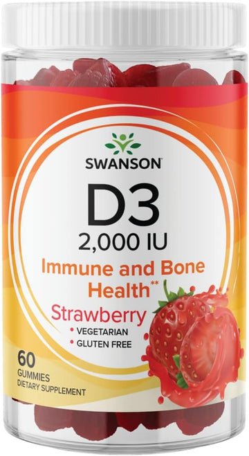 Swanson Vitamin D3 Gummies - Strawberry 2,000 Iu (50 Mcg) 60 Gummies