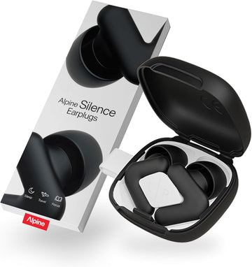 Alpine Silence Ear Plugs For Sleep, Focus & Travel - Comfortable, Travel Essential, Noise Cancelling Earplugs, V-Shape Snug Fit & Soft Oval Tips, 4 Sizes Xs/S/M/L, Reusable Ear Plugs - Black