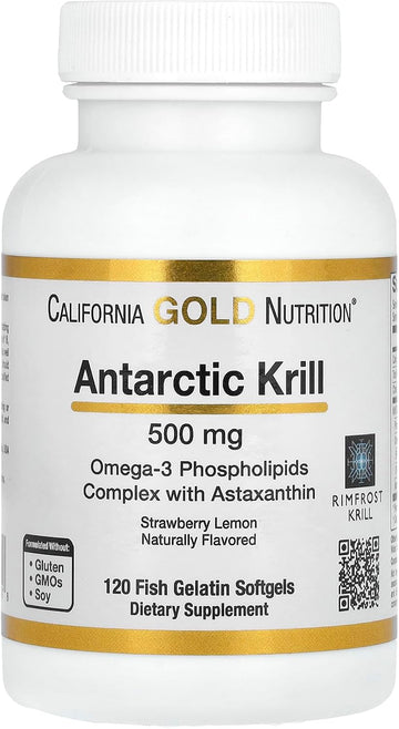 California Gold Nutrition Antarctic Krill Oil, Ultra-High Omega-3 With Astaxanthin, Natural Strawberry & Lemon Flavor, Non Gmo, Gluten Free, 500 Mg, 120 Fish Gelatin Softgels, 2 Pack