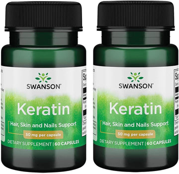 Swanson Keratin (From Tibetan Wool) - Natural Supplement Promoting Healthy Joints, Hair, Skin & Nails - Helps Nourish Healthy Connective Tissues - (60 Capsules, 50Mg Each) (2 Pack)
