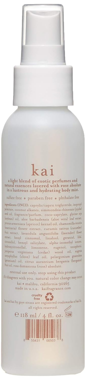 Kai Body Glow Rose, 4 Fl Oz, Dry Body Oil With Jojoba, Chamomile, Cucumber Extracts, Moisturizes And Leaves A Radiant Glow With A Fresh + Clean Fragrance, Layered With Rose Absolute, Made In The Usa
