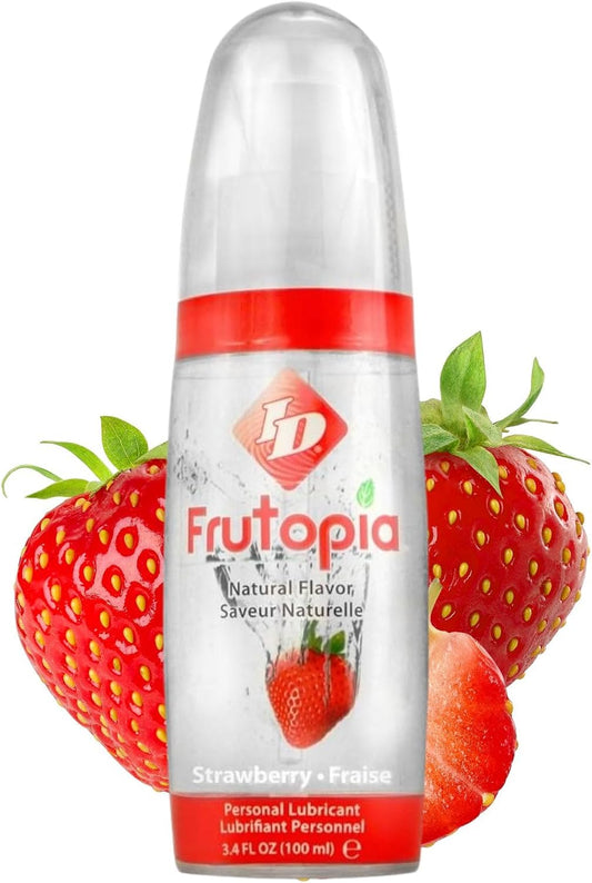 Id Frutopia Strawberry Lube 100Ml Pump Bottle – Naturally Flavoured Water Based Lubricant - Vegan-Friendly Strawberry Flavoured Lube For Oral Sex