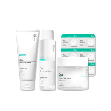 The Potions Cica Skincare Routine Set | Gentle Facial Cleanser, Peeling Pads, Calming Toner & Night Capsule | Soothing & Hydrating For Sensitive Skin