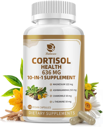10-In-1 Cortisol Supplements With Magnesium, Ashwagandha, Chamomile, L-Theanine, Phosphatidylserine, St. John'S Wort, Rhodiola, Vitamin C & D3, For Women Men, 240 Vegan Capsules For 4 Month, Non-Gmo